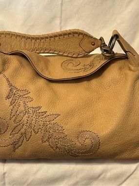 Cole Haan Pebble Leather Whipstitch Embroidered Satchel Handbag